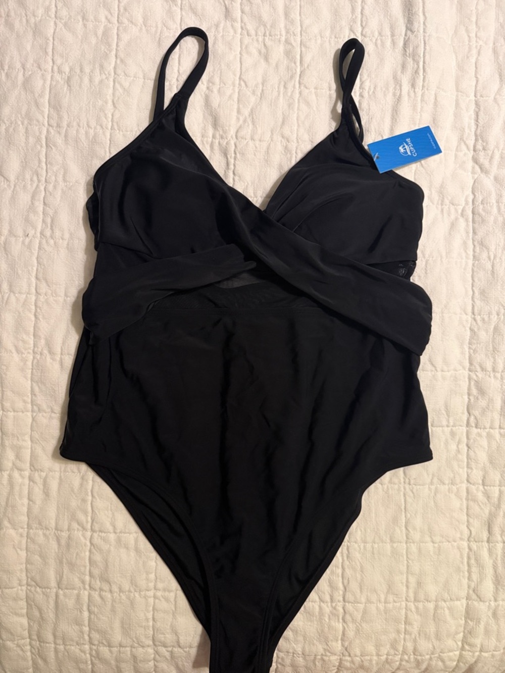 Black Women’s One-Piece Swimsuit with Wrap Detail